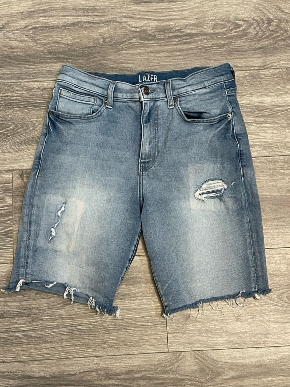 LAZER Slim Fit Distressed Denim Cut-Off Jorts